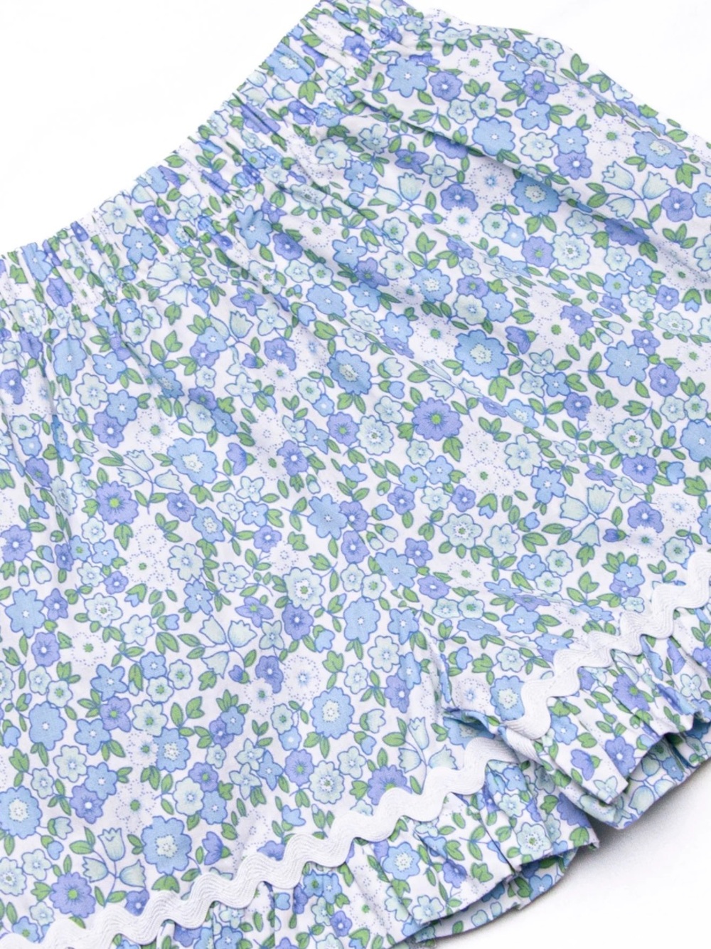 Smocked Floral Ruffle Tank Romper - Blue & Green Daisy Print - Picture 3 of 3
